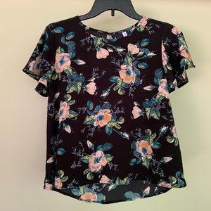 Xhilaration - Black floral blouse with keyhole back - size XS